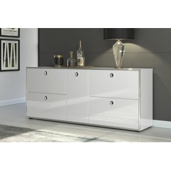 Infinity dressoir 1 deur, 4 kleppen wit hoogglans, chroom.