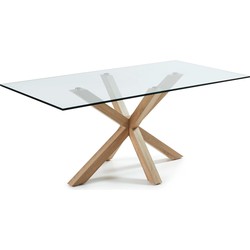 Kave Home - Argo glazen tafel en stalen poten met houteffect 200 x 100 cm