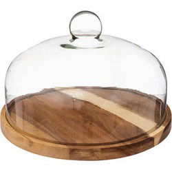 Secret de Gourmet dienblad met stolp - acacia hout - 30 cm - serveerplank/kaasplank/cake platter - Serveerplanken