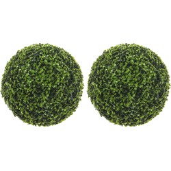 2x stuks buxus bol Theeblad groen D50 cm kunstplant UV-bestendig - Kunstplanten