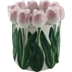 Vase- Tulips- Dolomite- Light Pink/ Green-15x15x14cm