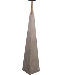 PTMD Cinder Grey metal piramid candleholder with wood L