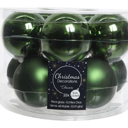 Decoris Kerstballen set - 10x stuks - donkergroen - glas - 6 cm - glans en mat - kerstversiering - Kerstbal