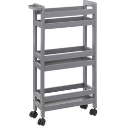 5Five Keuken of badkamer trolley 3-laags - betongrijs - D15 x B40 x H75 cm - mdf hout - met wielen - Opberg trolley