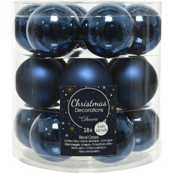 18x stuks kleine glazen kerstballen donkerblauw (night blue) 4 cm mat/glans - Kerstbal