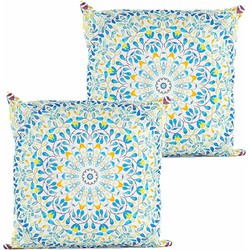 Anna's collection buitenkussen mandala - 2x - wit - 45 x 45 cm - Sierkussens
