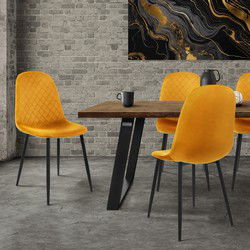 Eetkamerstoel set van 4 met rugleuning mosterdgeel Keukenstoel met microvezel fluwelen hoes ML design