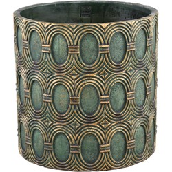 PTMD Kamilla Green cement round pot gold art deco big M