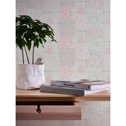 Livingwalls behang bloemmotief grijs, rood en wit - 53 cm x 10,05 m - AS-390663
