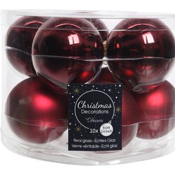 Decoris Kerstballen set - 10x stuks - donkerrood - glas - 6 cm - Kerstbal