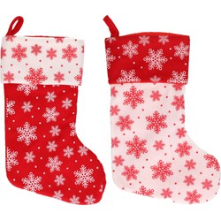 2x stuks rood/witte kerstsokken met sneeuwvlokken print 40 cm - Kerstsokken