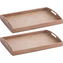 Set van 2x stuks serveerbladen rechthoekig bamboe hout bruin 44 x 30 cm - Dienbladen