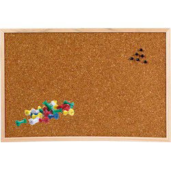 Prikbord van kurk - 58 x 39 cm - met 25x gekleurde punt punaises - Prikborden