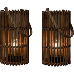 Anna's Collection Solar lantaarn - set 2x - voor buiten - D17 x H32 cm - bamboe hout - windlicht - Lantaarns