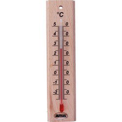 Amig Thermometer binnen/buiten - hout - bruin - 14 x 3 cm - Buitenthermometers