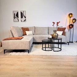 Hoekbank Yara met chaise longue links chenille beige