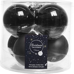 6x stuks zwarte kerstballen van glas 8 cm - Kerstbal