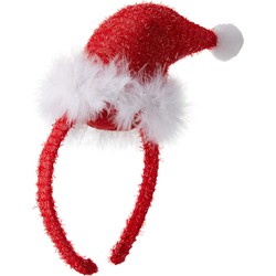 Smiffys Kerst diadeem - mini kerstmuts - rood - polyester - haarband - Verkleedattributen