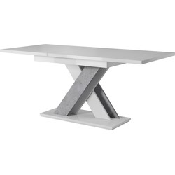 Meubella Eetkamertafel Bari - Mat wit - Betonlook - 180 cm - Uitschuifbaar