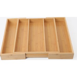 Decopatent® Uitschuifbare bestekbak 3 Vaks -> Uitschuifbaar naar 5 Vaks - Keukenla Bestek organizer bamboe hout - 55 x 46 x 6.5 Cm