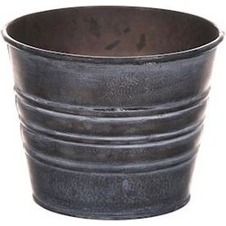 Zinken emmertje/bloempotje - oud zilver - D14 x H12 cm - Plantenpotjes - Plantenpotten