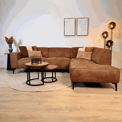 Industriële leren hoekbank Brisbane cognac - rechts