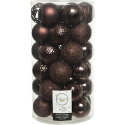 37x stuks kunststof kerstballen donkerbruin 6 cm inclusief kerstbalhaakjes - Kerstbal