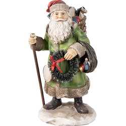 Clayre & Eef Kerstdecoratie Beeld Kerstman 20 cm Groen Polyresin Kerstfiguren