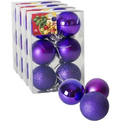 24x stuks kerstballen paars mix van mat/glans/glitter kunststof 4 cm - Kerstbal