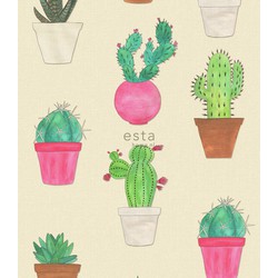 ESTAhome behang XXL cactussen groen. roze en beige