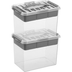 2x Kunststof stapelbare opbergbak met vakken 9 liter 30 x 20 x 22 cm - Opbergbox