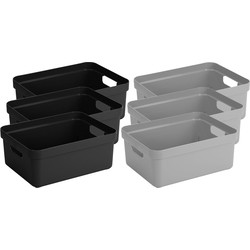 Set van 8x stuks opbergboxen/opbergmanden 24 liter kunststof zwart en grijs - Opbergbox
