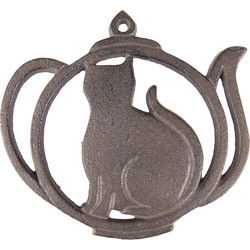 Clayre & Eef Onderzetters Pannen Theepot 15x15x1 cm Bruin Ijzer Pannenonderzetter