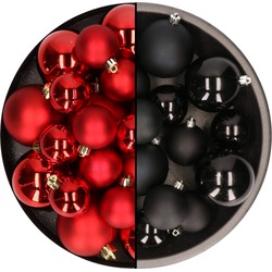 Kerstversiering kunststof kerstballen mix zwart/rood 4-6-8 cm pakket van 68x stuks - Kerstbal