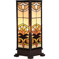 LumiLamp Tiffany Tafellamp  18x18x45 cm  Beige Bruin Glas Vierkant Tiffany Bureaulamp