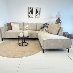 Hoekbank Yara met chaise longue rechts chenille beige