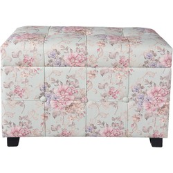 Clayre & Eef Poef  61x37x43 cm Roze Hout Textiel Rechthoek Bloemen Hocker