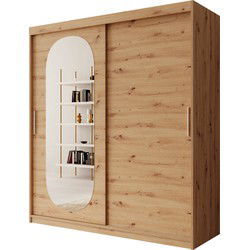 Meubella - Kledingkast Bodhi - Eiken - 180 cm - Met spiegel