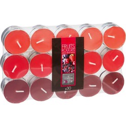 Geurkaars waxine/theelichtjes - 30x stuks - Rood fruit - 3,5 branduren - geurkaarsen