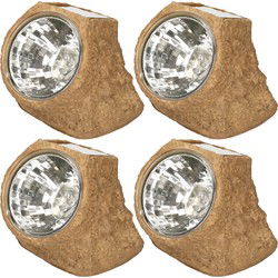 4x Tuinlampje Solar nepsteen bruin - LED licht tuin spotjes - lichtgevende stenen 11 x 12 cm - Grondspotjes