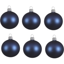 6x Glazen kerstballen mat donkerblauw 6 cm kerstboom versiering - Kerstbal