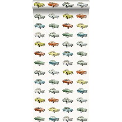 Walls4You behang getekende vintage auto's multicolor op wit - 53 cm x 10,05 m - 935288