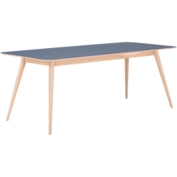 Stafa table houten eettafel whitewash - met linoleum tafelblad smokey blue - 220 x 90 cm
