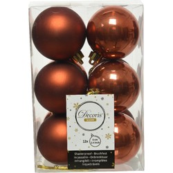 24x stuks kunststof kerstballen terra bruin 6 cm glans/mat - Kerstbal