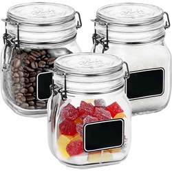 Set van 3x stuks luchtdichte pot transparant glas met krijtbordje 750 ml - Weckpotten