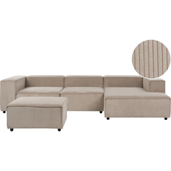APRICA - Hoekbank 3-zits met ottomaan - Lichtbruin - Links - Corduroy