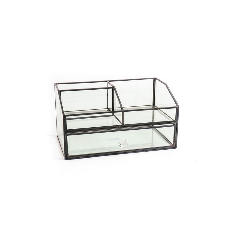Housevitamin Organizer with Drawer Glass - Black - 23x14x13 cm - 