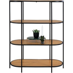 Vita Shelf - Oval shelf with black frame and 4 oaklook shelves