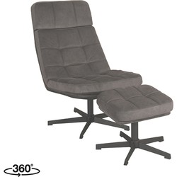 Draaifauteuil Alvar + Hocker 53x57x83 cm