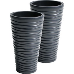 Set van 2x stuks kunststof Sand bloempot/plantenpot met binnenpot antraciet 39 x 75 cm - Plantenpotten